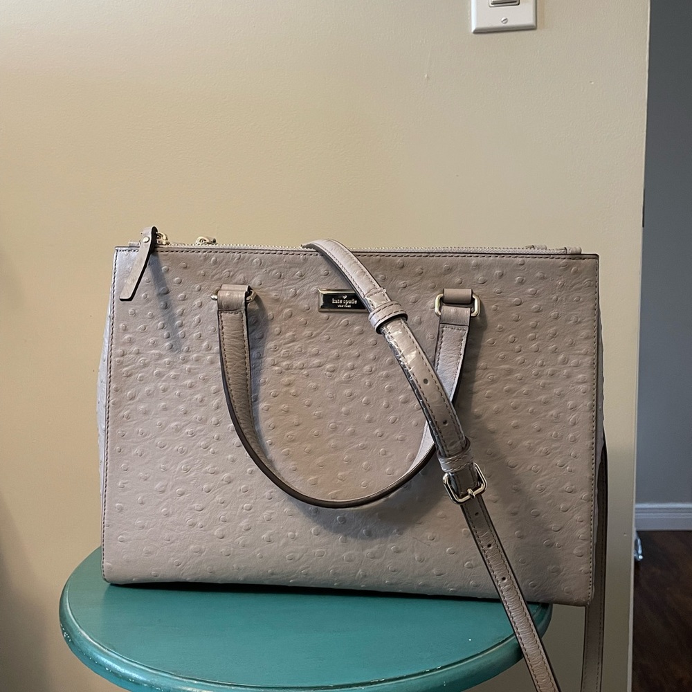 kate spade Taupe Ostrich-Embossed Crossbody Satchel